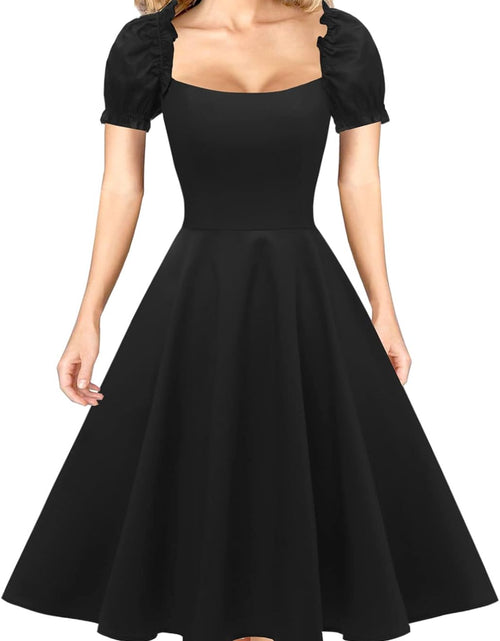 Load image into Gallery viewer, Women&#39;S Puff Short Sleeve 1950S Party Dresses Square Neck Aline Dress with Pockets
